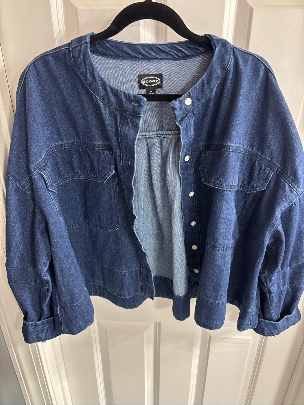 Women's Dark Blue Denim Button-Front Shacket